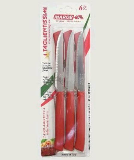 SET NOŽEVA 6/1NAZUBLJENI 11 CM PVC DRŠKA CRVENI