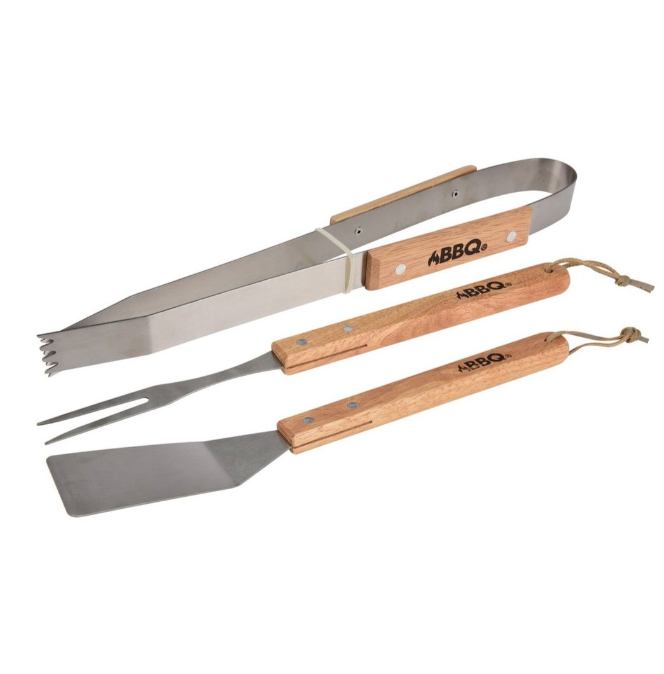 Set za roštilj 3‑dijelni BBQ – inox s drvenim ručkama