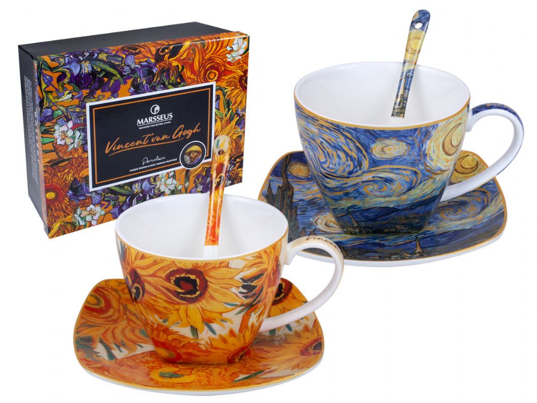Set šalica za kapučino – motiv Suncokreti i Zvjezdana noć, Vincent van Gogh
