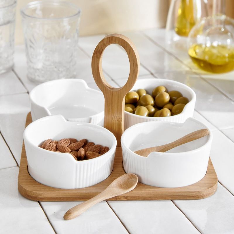 STALAK ZA POSLUŽIVANJE + 4 ZDJELE PORCULAN