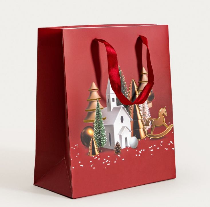 POKLON VREĆICA S BOŽIČNIM UKRASIMA 19X23X10 CM