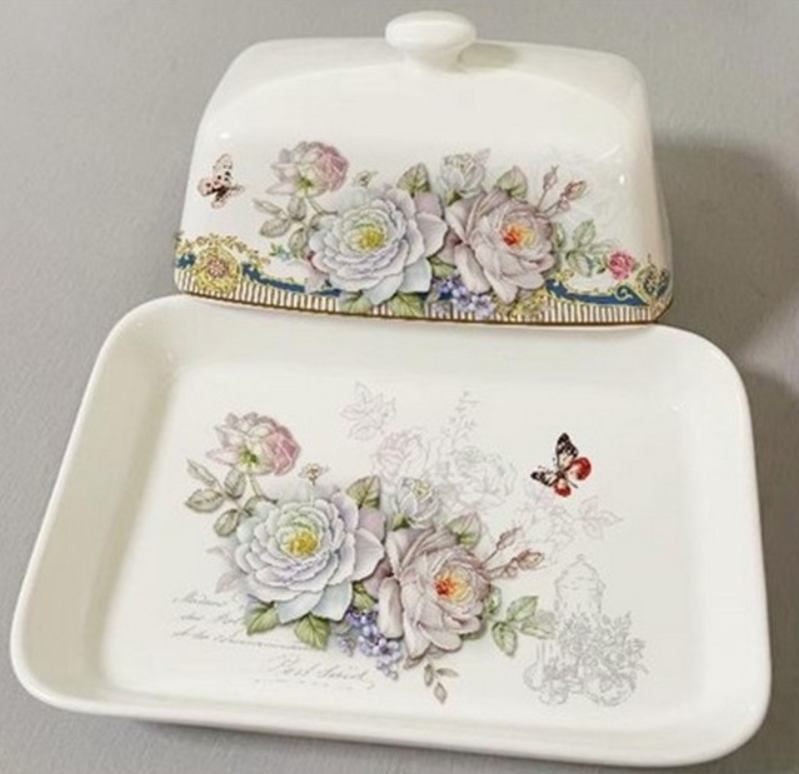 Posuda za maslac HYH‑485 – keramička, s cvjetnim dizajnom