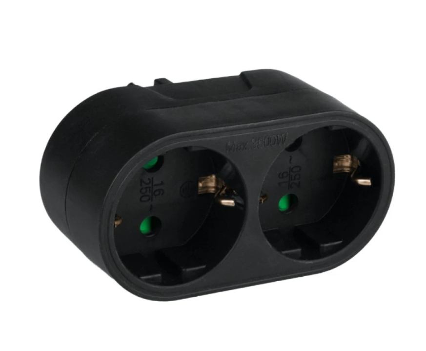 Schuko električni razdjelnik DPM SP902B – 2 utičnice s uzemljenjem, crna