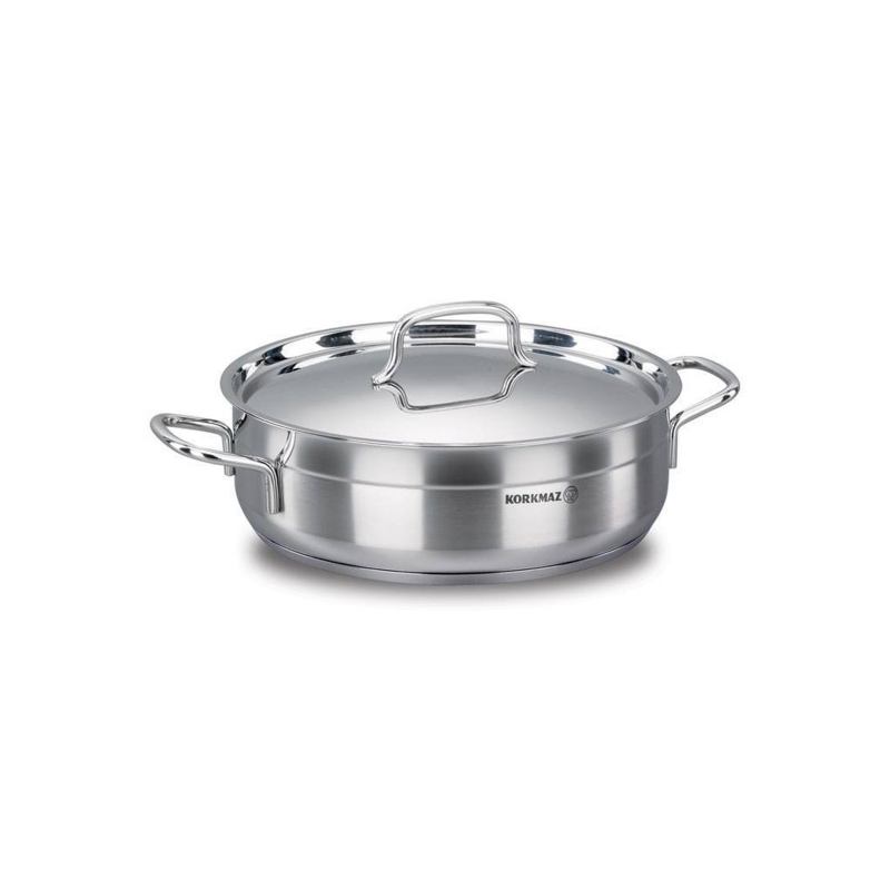 Niski lonac od inoxa Korkmaz Alfa s poklopcem – 26 × 8 cm (4,2 l)