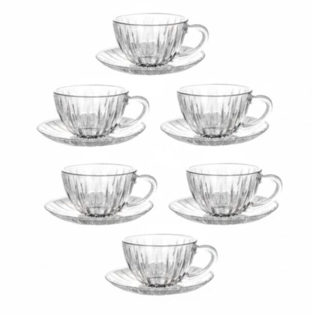 Set od 6 staklenih šalica za čaj s tanjurićima – GALASSIA RIB, Tognana