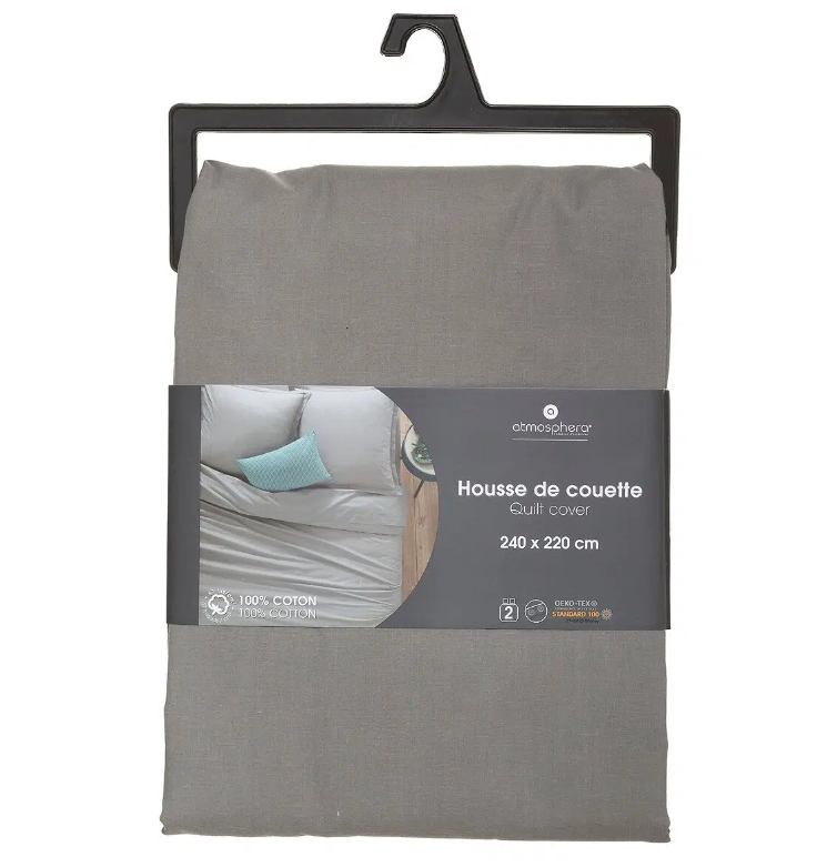 Navlaka za poplun 240x220 cm pamuk, siva