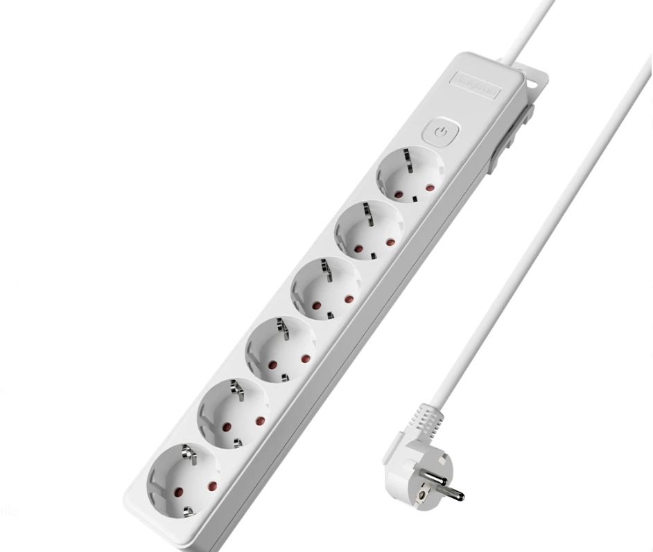 Prenosiva utičnica 6× Schuko s kabelom 3 m, 1.5 mm² i prekidačem – bijela (Braytron BY72‑00263)