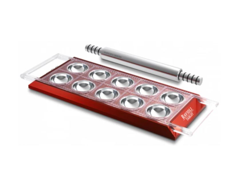 Marcato tabla za raviole s valjkom – crvena – 10 kvadratića