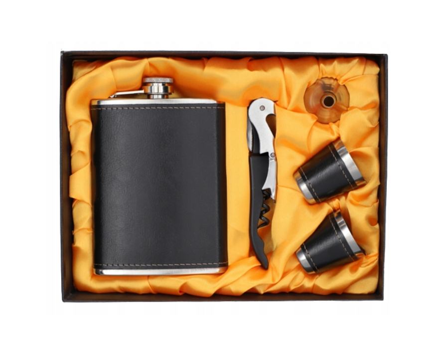 Poklon set Gentelo – Pljoska 240 ml + 2 čašice + nožić + lijevak (crna)