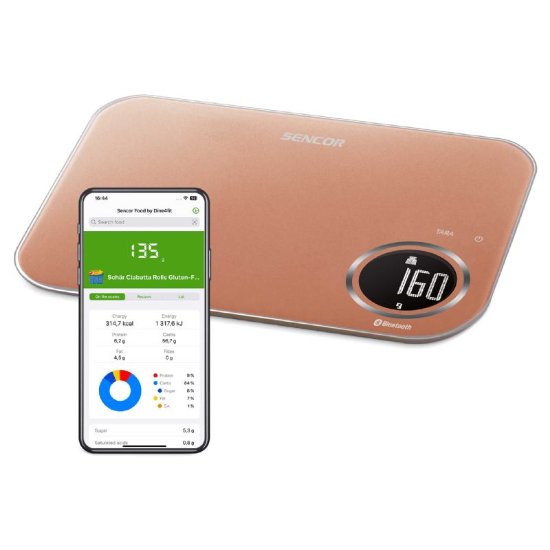 Pametna kuhinjska vaga Sencor SKS 717x – Bluetooth, 8 kg, zlatna
