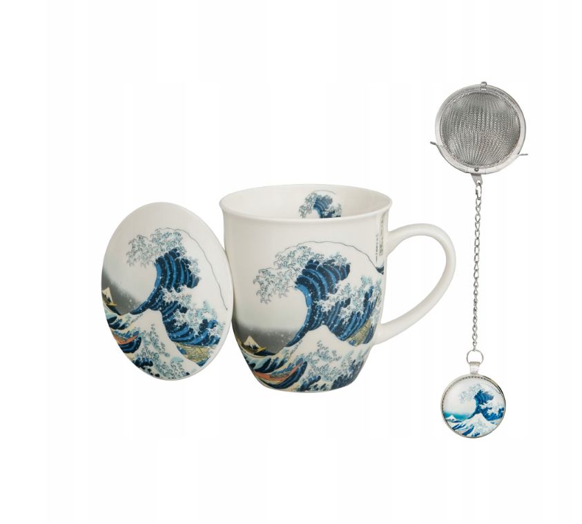Porculanska šalica s infuzerom 400 ml – Hokusai „Veliki val u Kanagawi”
