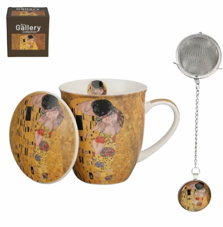 Porculanska šalica s infuzerom 400 ml – Gustav Klimt „Poljubac”