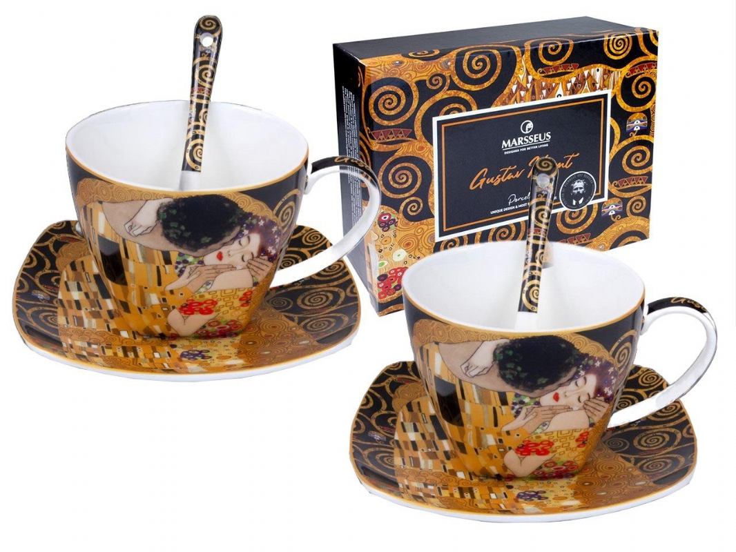 Set cappuccino šalica s tanjurićem i žličicom – motiv „Poljubac” i „Adele”, Gustav Klimt, 250 ml (2/1)