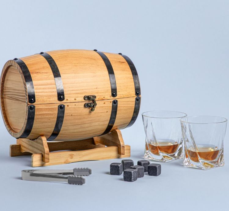 Homla Gomera set za whisky – drvena bačvica + 2 čaše + kamene kocke