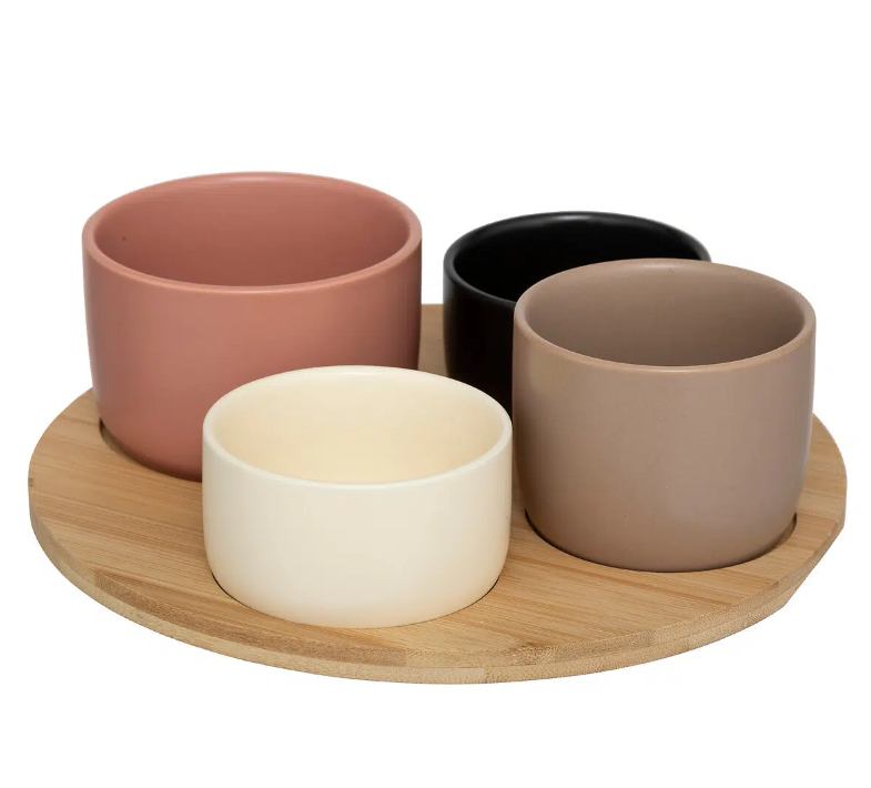 Set zdjelica za posluživanje Bliss 5/1 – keramika/bambus, 11 × 7 cm (razne boje)