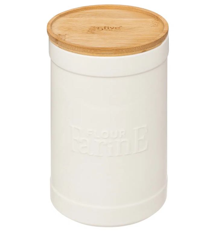 Posuda za brašno Natureo – keramika/bambus, 12,2 × 19,5 cm (bijela)