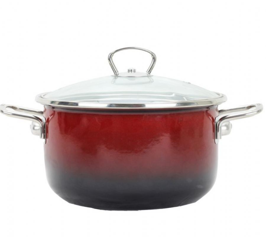 Emajlirani lonac s poklopcem BELIS PREMIUM Ombré Red – 16 cm / 1,5 l