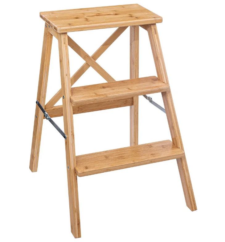 Sklopive ljestve s 3 gazišta – bambus, 50 × 43,5 × 63,5 cm