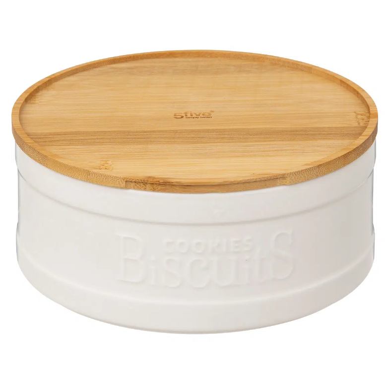 Natureo kutija za kekse – keramika i bambus, bež/bijela, 22,3×9,8 cm