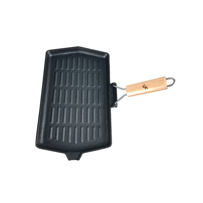Grill King Cast Iron Jumbo grill tava s odvojivom drvenom ručkom, 19x34 cm